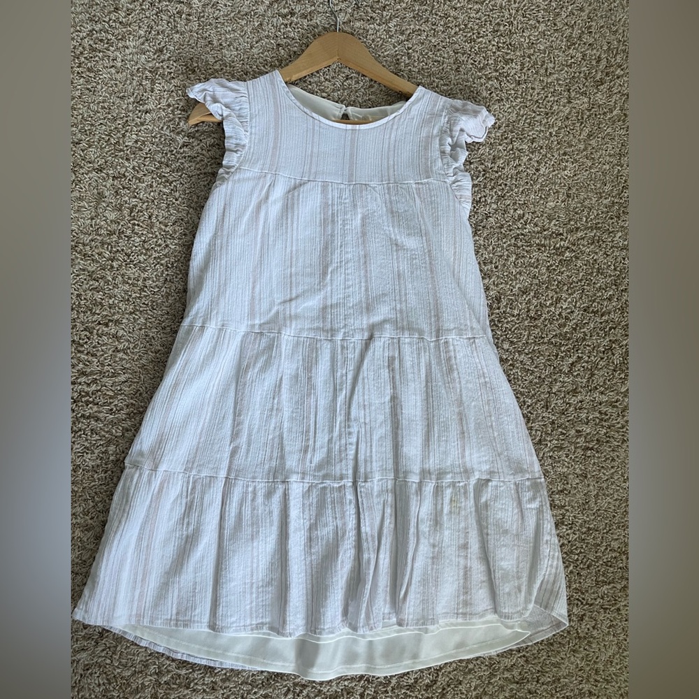 altar'd state Crinkled Cotton White Brown Stripe Dress Large
